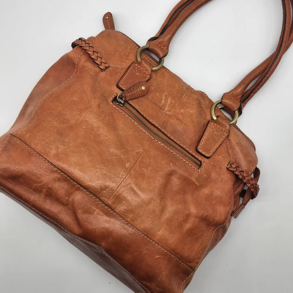 Colorado Toffee Brown Leather Braided Large Multi Compartment Shoulder Bag Tote - Picture 2 of 16